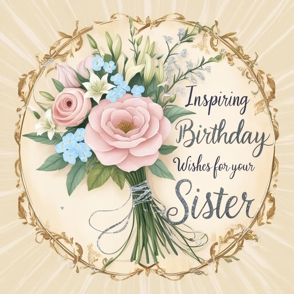 A heartfelt and inspiring birthday card designed for a sister, featuring warm and uplifting messages