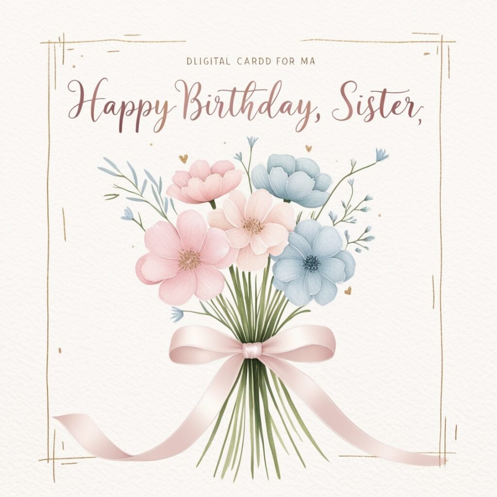 Sweet birthday messages for sister with a festive background