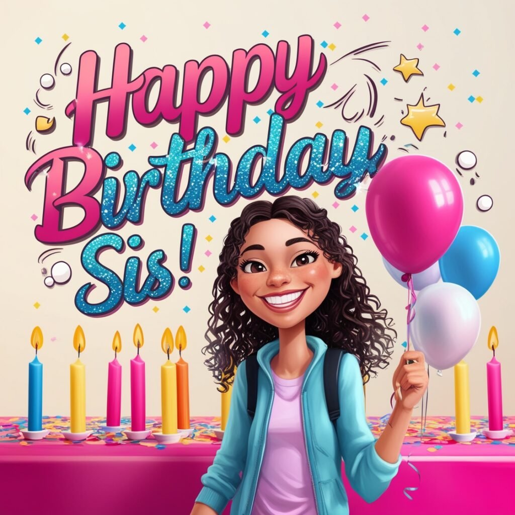 Image with humorous birthday wishes for a sister, featuring playful and funny text