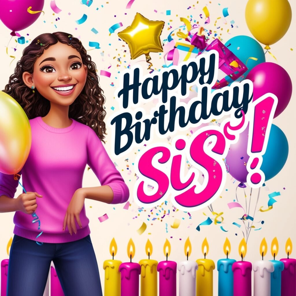 Image with humorous birthday wishes for a sister, featuring playful and funny text