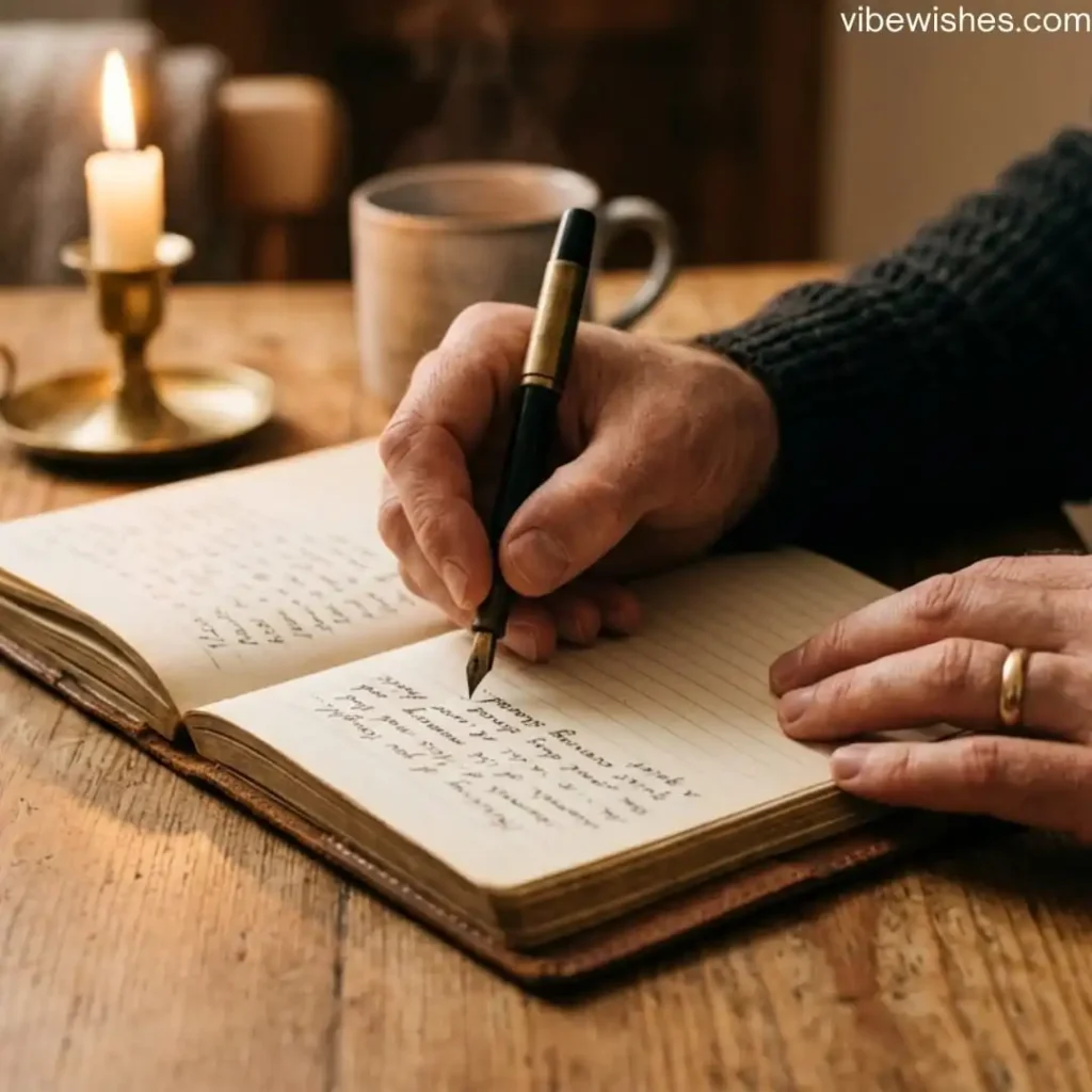 A handwritten list of emotional birthday wishes for wife in a journal.