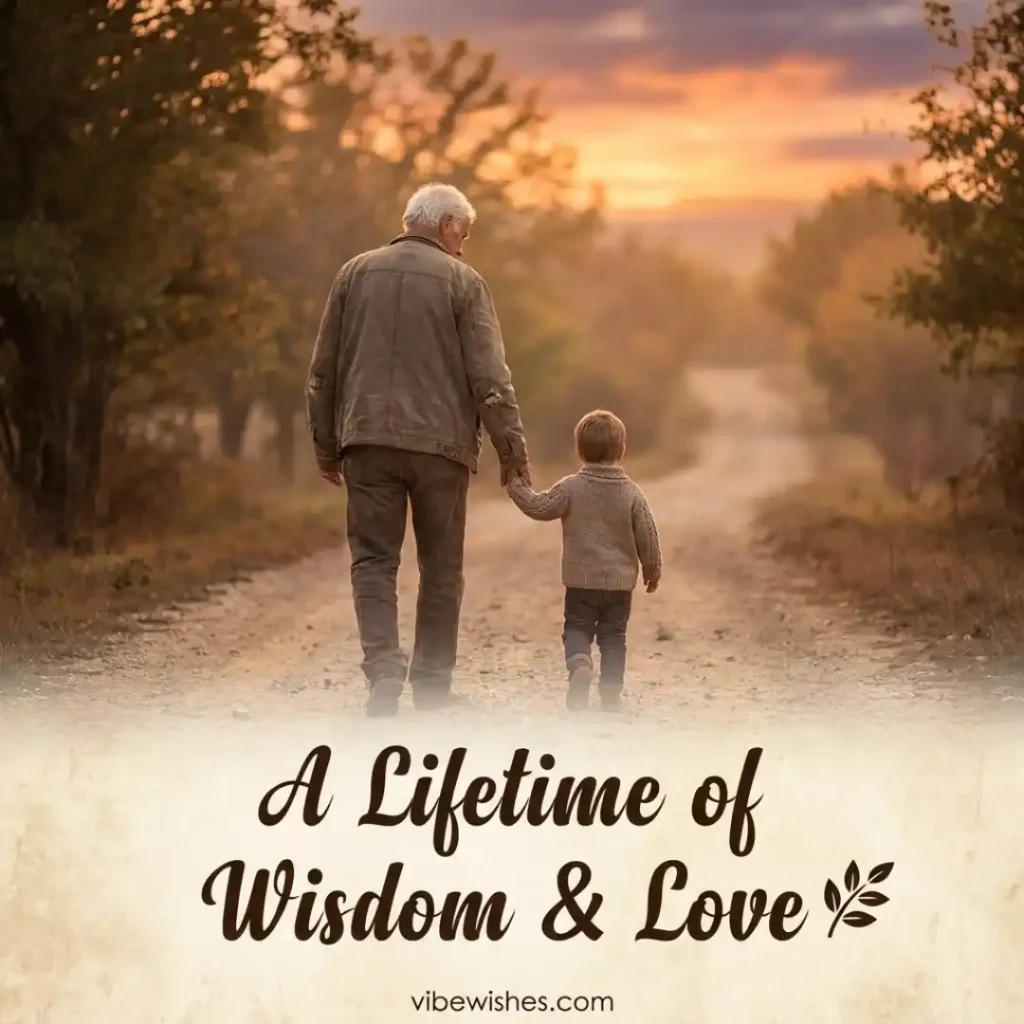 An elderly couple holding hands on a misty beach at sunset, an excellent visual for 70th birthday wishes for grandfather.