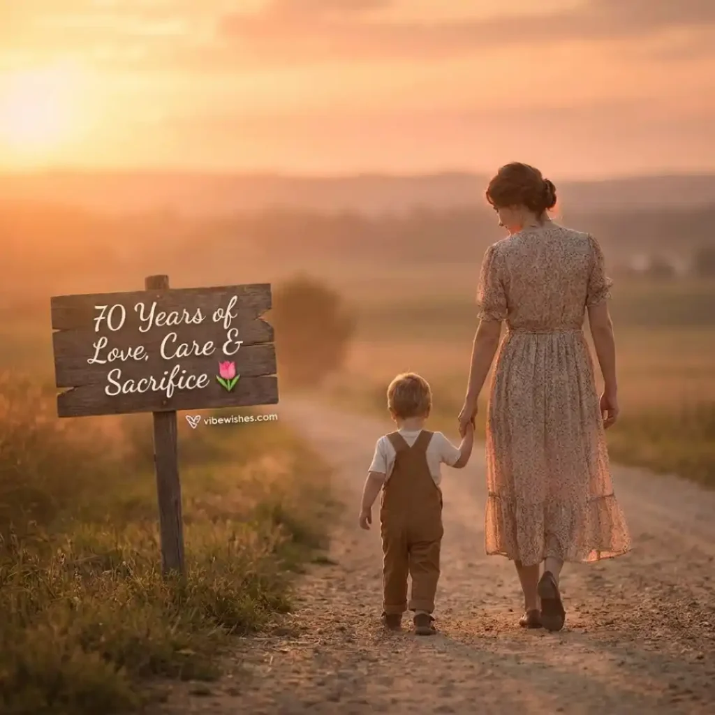 An older couple walking hand in hand on a beach at sunset, an inspiring background for peaceful 70th birthday wishes for mom.