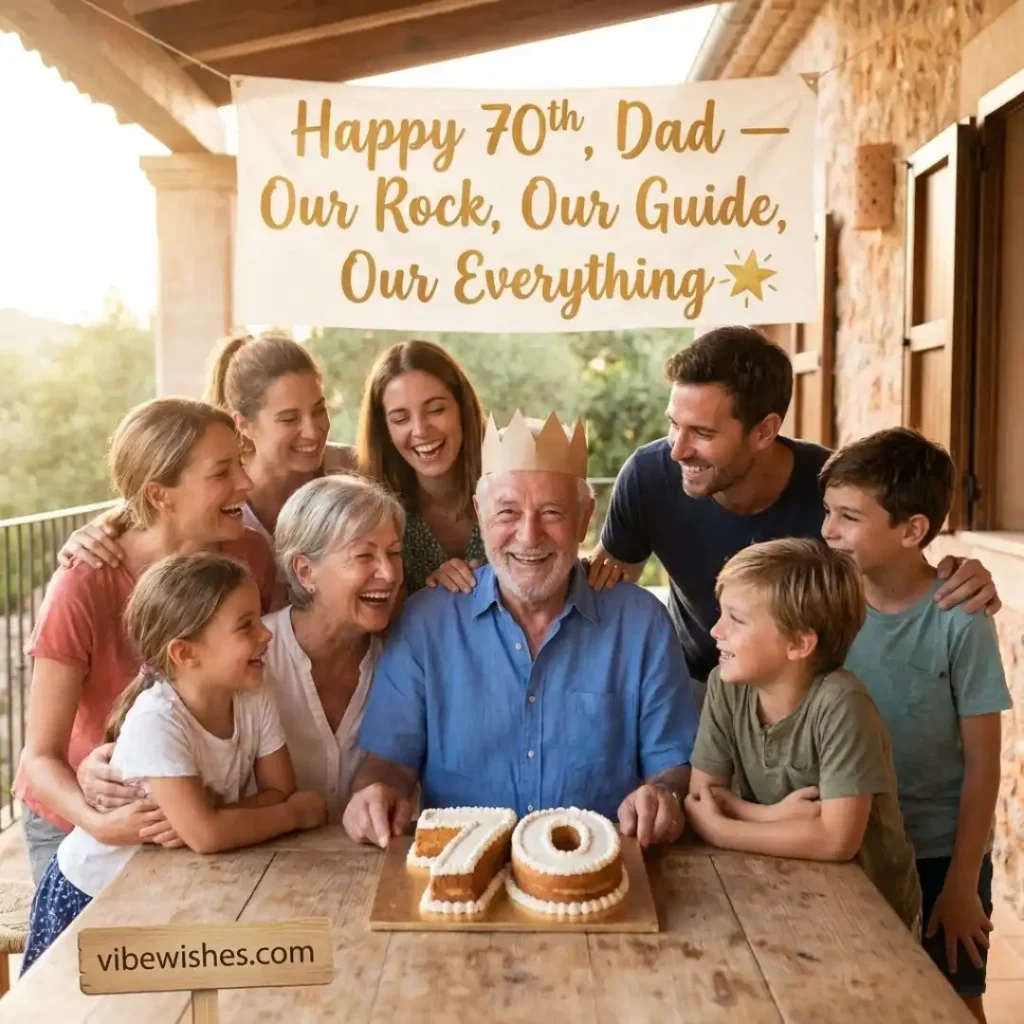 Premium gold 3D typography text set against a dark textured background, great for making 70th birthday wishes for dad graphics.