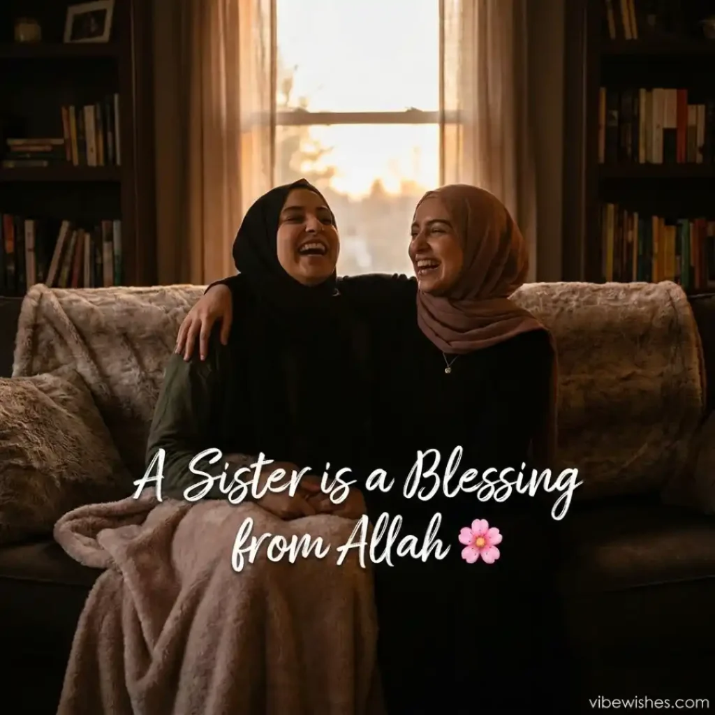 A close-up of a young woman looking down happily and emotionally, matching the mood of heartfelt Islamic birthday wishes for sister.