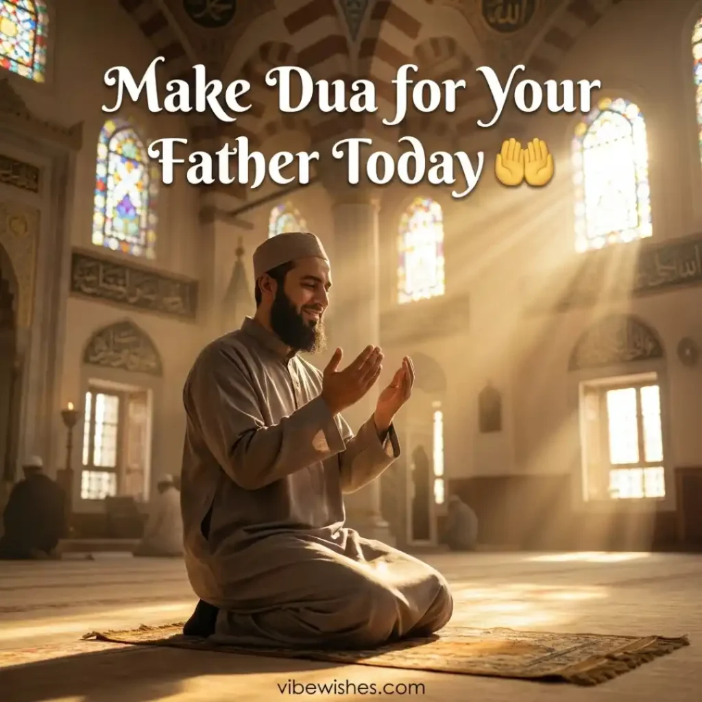 An open Holy Quran on a wooden stand next to traditional prayer beads, perfect for sharing Islamic birthday wishes for father.