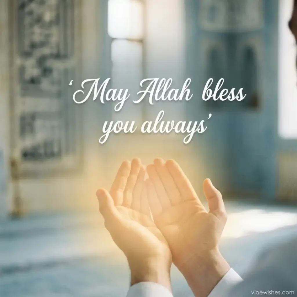 Raised hands making dua in a mosque background for Islamic birthday wishes for brother