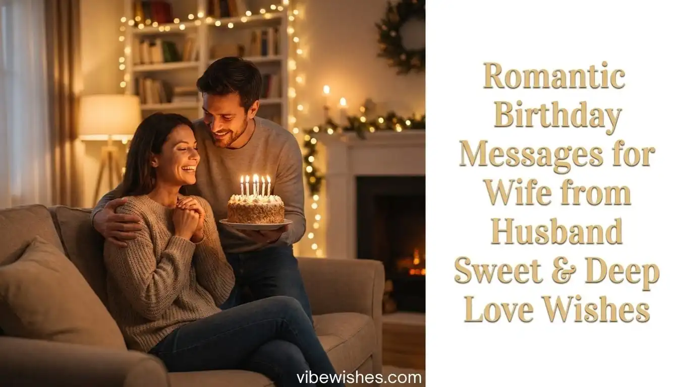 A husband and wife hugging warmly, representing romantic birthday wishes for wife.