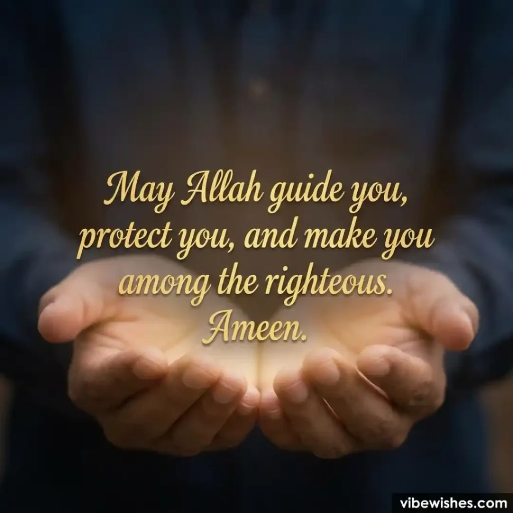 Open hands cupped in prayer with glowing light, displaying a heartfelt Dua text for Islamic Birthday Wishes for Daughter.