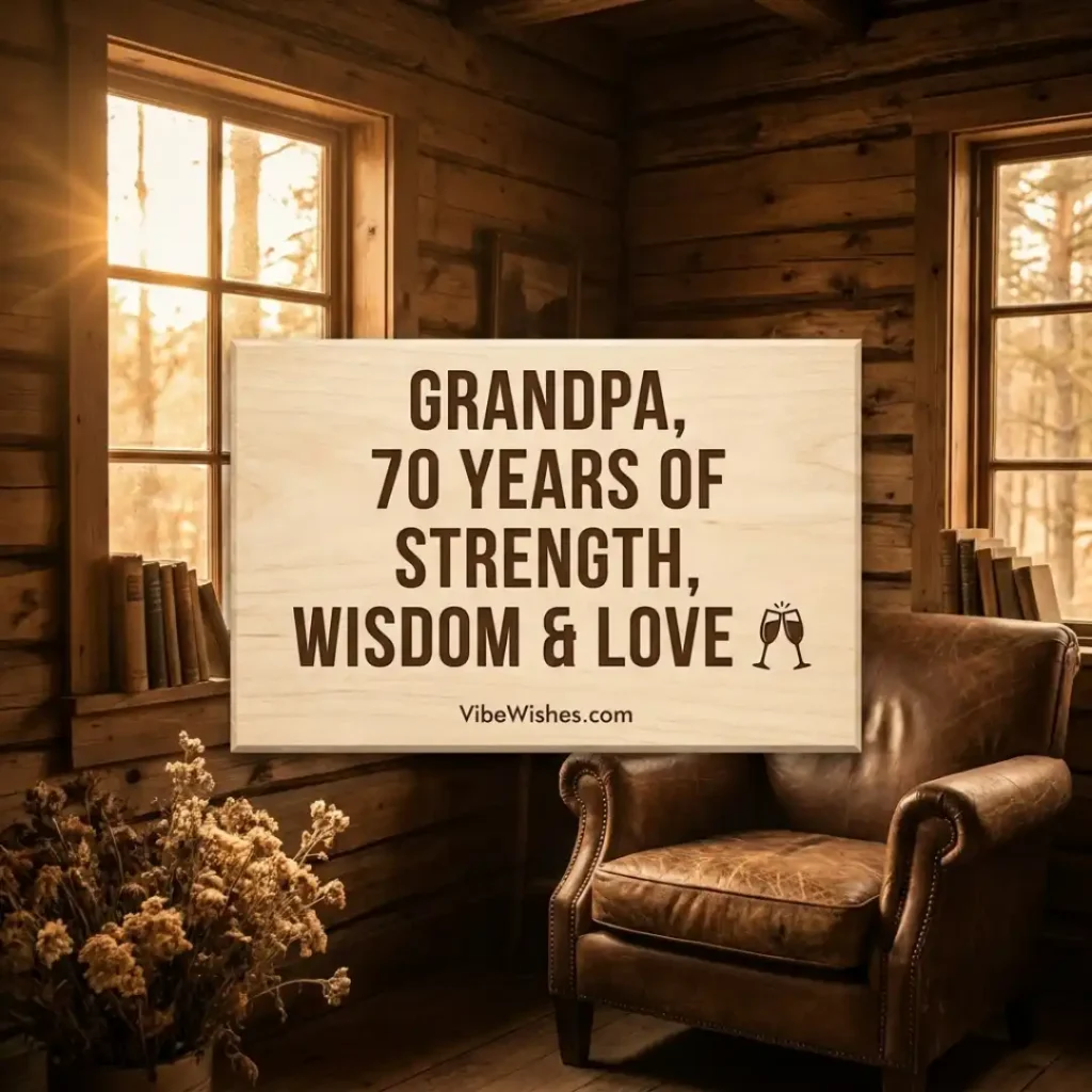A clean white greeting card sitting on a light wooden table, perfect for writing short 70th birthday wishes.