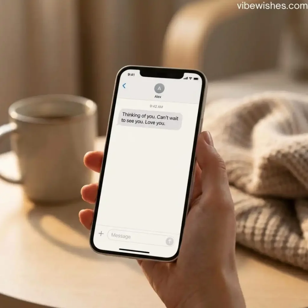 Smartphone screen showing a sweet text message as romantic birthday wishes for wife.