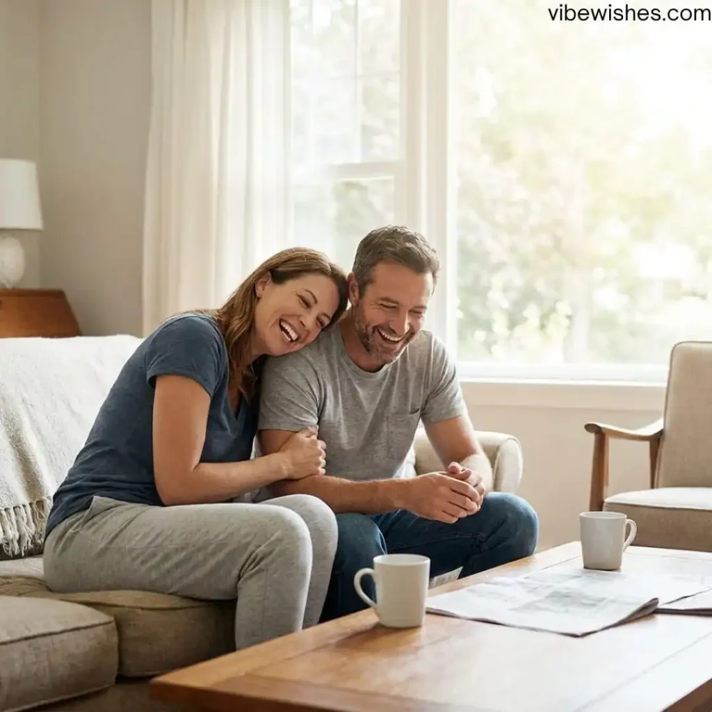 An older couple laughing and hugging, showing that romantic birthday wishes for wife last a lifetime.