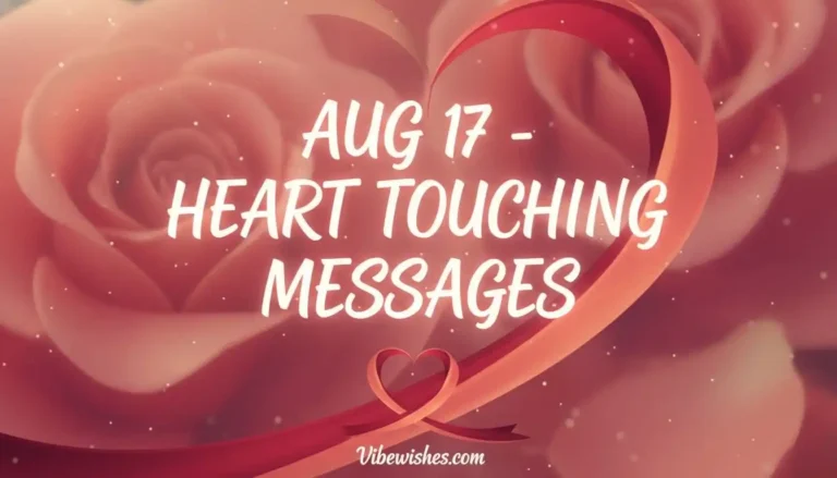 August 17th birthday heart touching messages with rose background and heart ribbon.