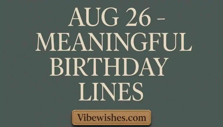 August 26 meaningful birthday lines title card in elegant serif font on a dark green background.