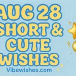 August 28 birthday short and cute wishes title card with gold and pink balloons.