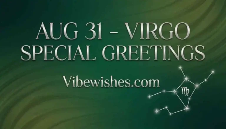 August 31st Birthday Virgo Special Greetings title card with green gradient background and constellation.