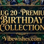 Luxury August 20 birthday collection banner with green and blue gems