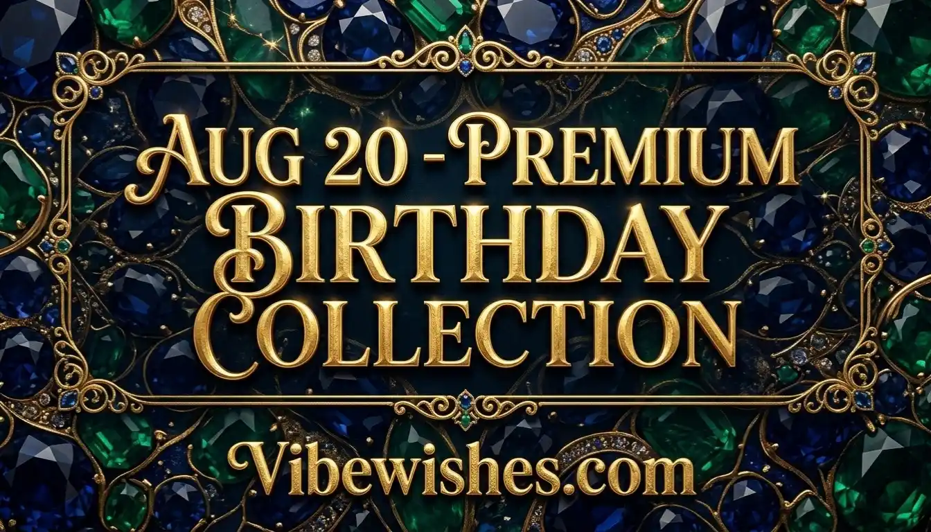 Luxury August 20 birthday collection banner with green and blue gems