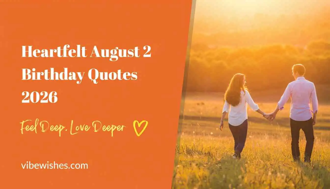 Heartfelt August 2 Birthday Quotes 2026 banner showing a couple walking in a sunlit field.