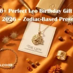 A collection of gold Leo zodiac jewelry and accessories for a Leo birthday gift.