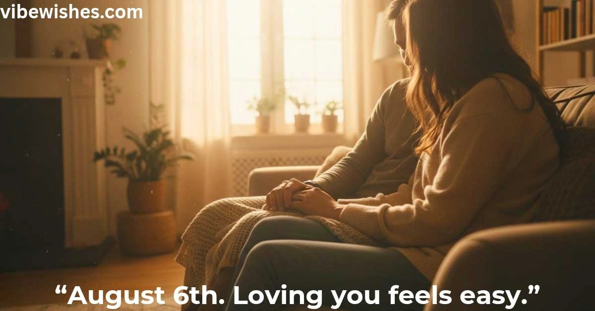 Romantic couple sharing a warm emotional moment in sunlight for August 6 birthday wishes