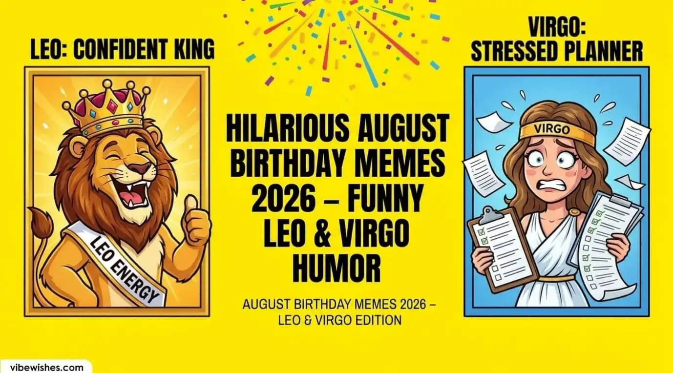 A funny August birthday memes comparing a confident Leo king and a stressed Virgo planner.