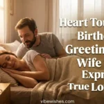 Husband looking at his wife with Heart Touching Birthday Greetings for Wife text overlay.
