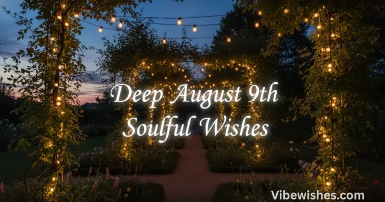 A beautiful garden archway decorated with fairy lights at sunset for August 9th birthday deep soulful wishes.