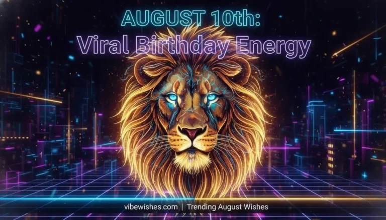A futuristic cyberpunk lion with glowing blue eyes and neon lights for August 10th birthday viral birthday energy.