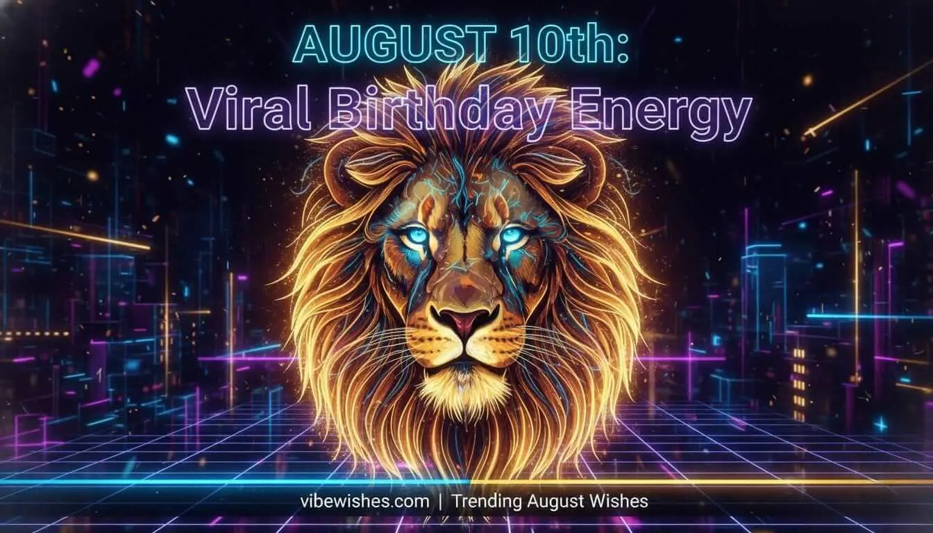 A futuristic cyberpunk lion with glowing blue eyes and neon lights for August 10th birthday viral birthday energy.