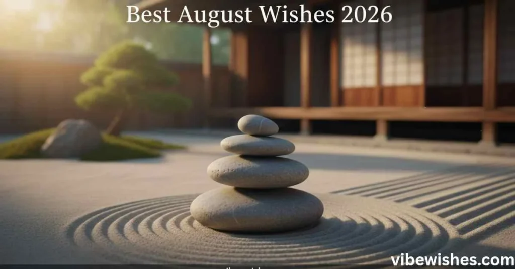 A balanced stack of stones in a Japanese Zen garden, perfect for peaceful August 12 birthday quotes.