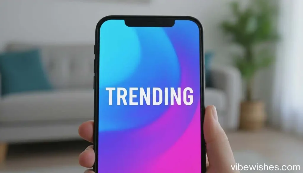 A person holding a smartphone showing 'TRENDING' text, perfect for August 23rd birthday social media posts.