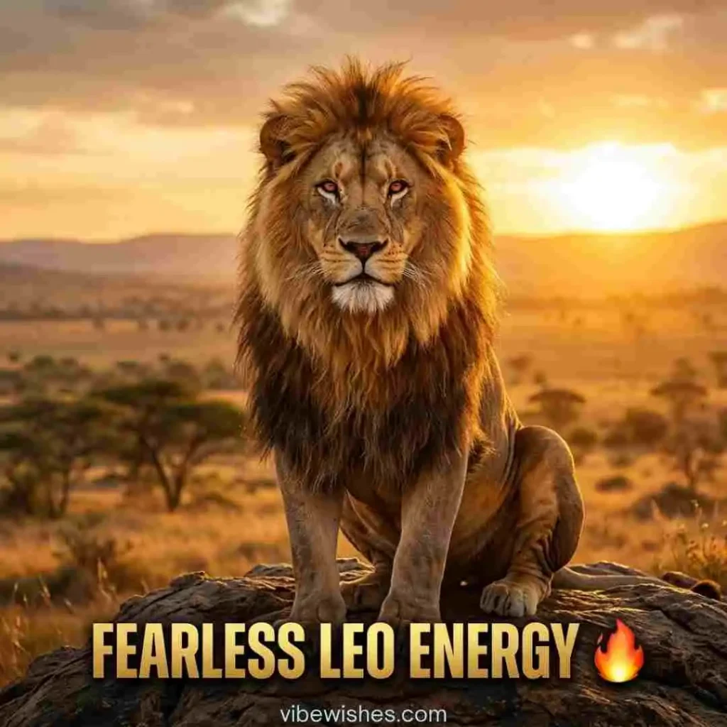 A powerful lion sitting in the savanna at sunset for august 1st birthday quotes.