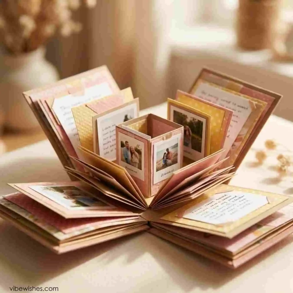 A multi-layered handmade photo explosion box as a DIY August birthday gift.