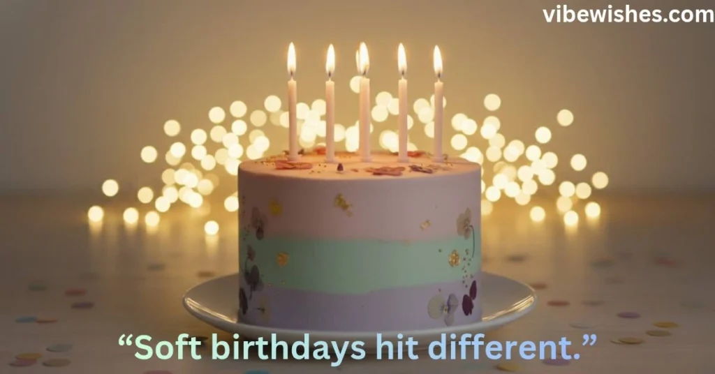 Aesthetic birthday cake with candles and soft lights for cute August birthday celebration
