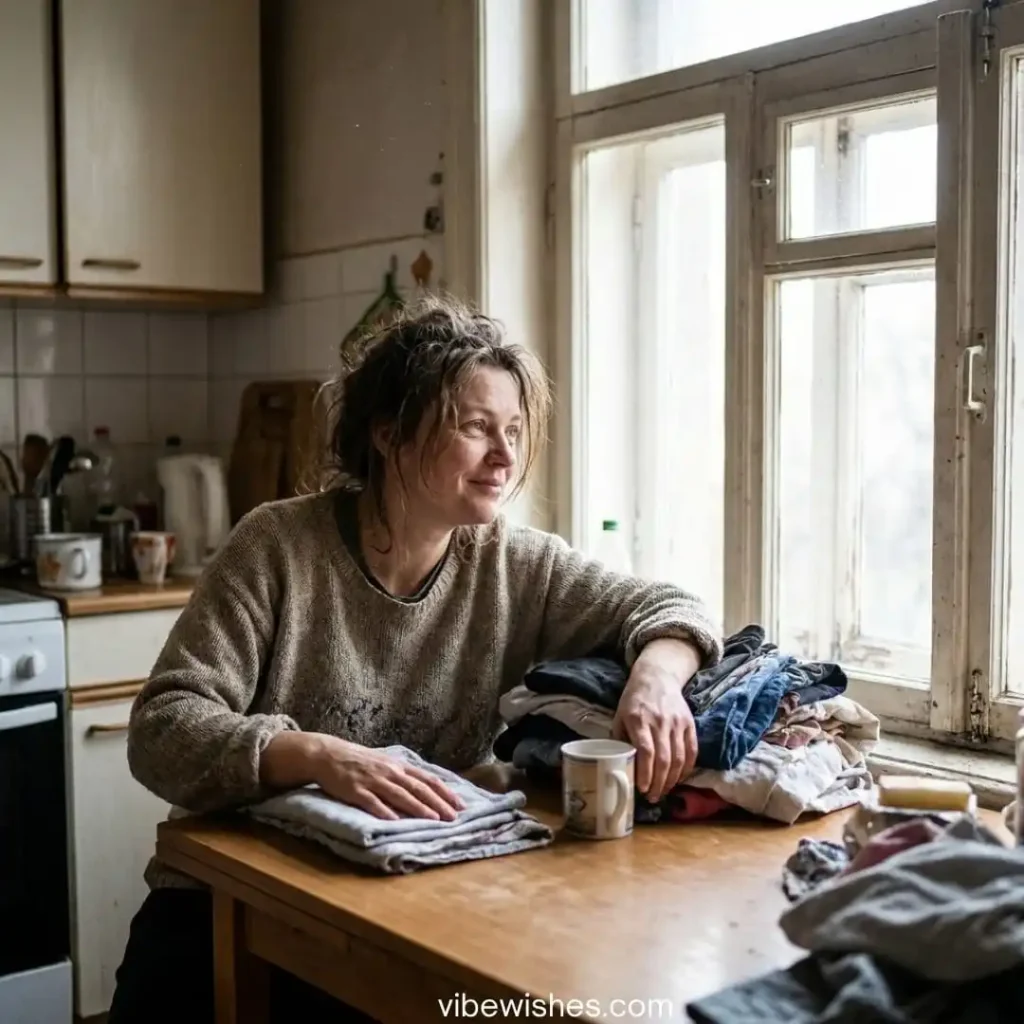 A happy woman sitting by a window at night and looking at her phone, showing heartfelt birthday tributes to wife.