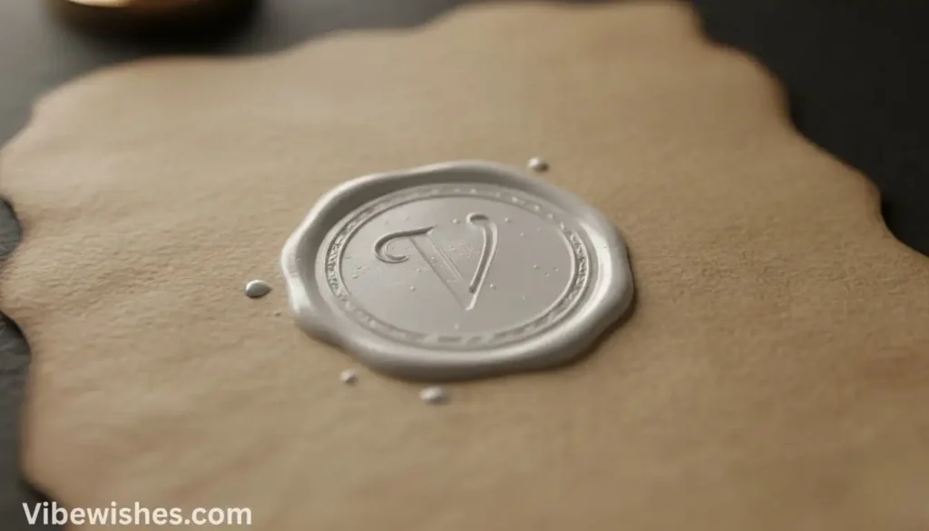 A vintage-style silver wax seal with the letter V, perfect for a personalized August 16 birthday card.