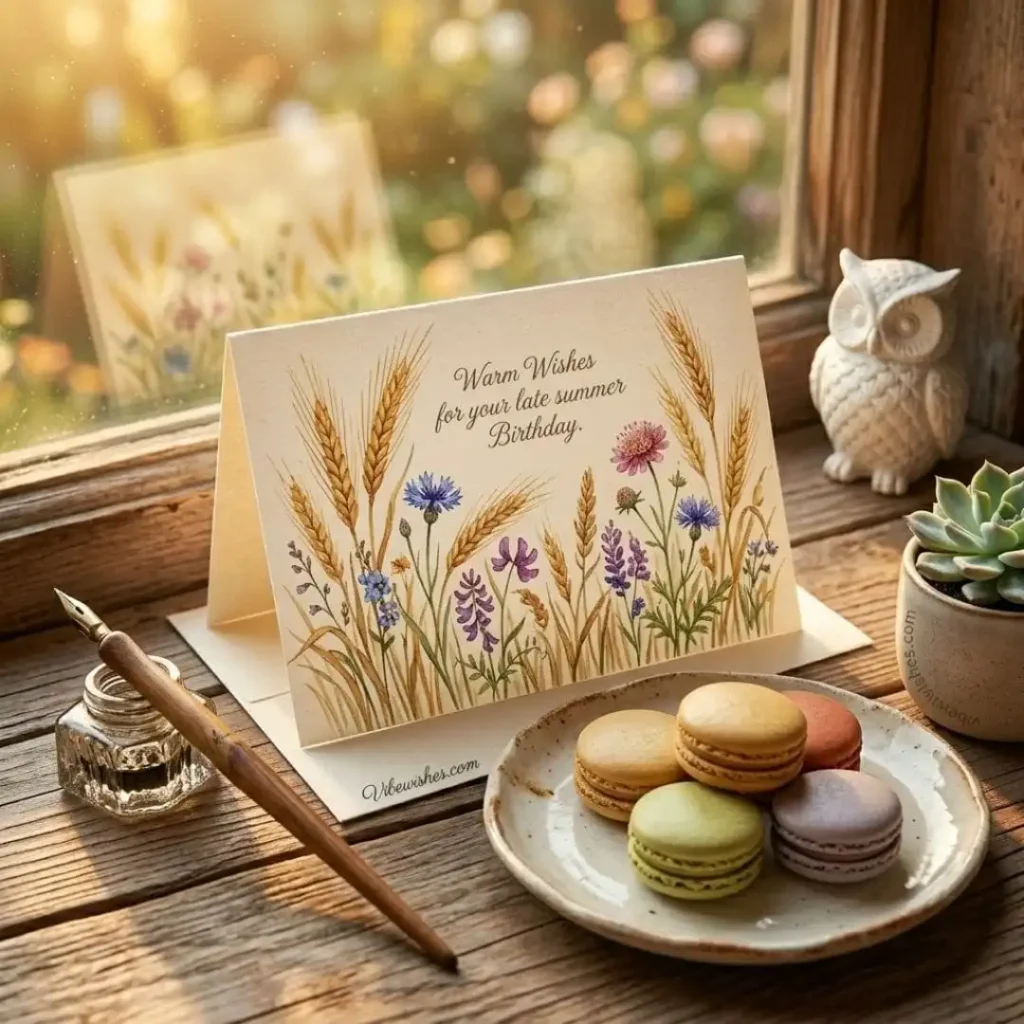 A beautiful birthday card with flowers and macarons for Virgo birthday quotes.