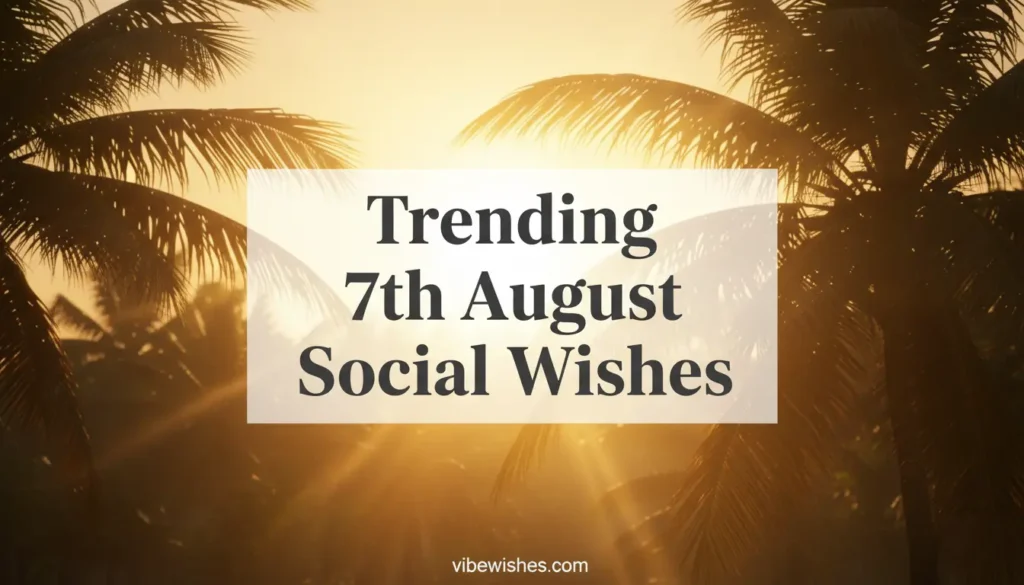 Summer silhouette of palm leaves with golden morning sun for trending 7th August social wishes.