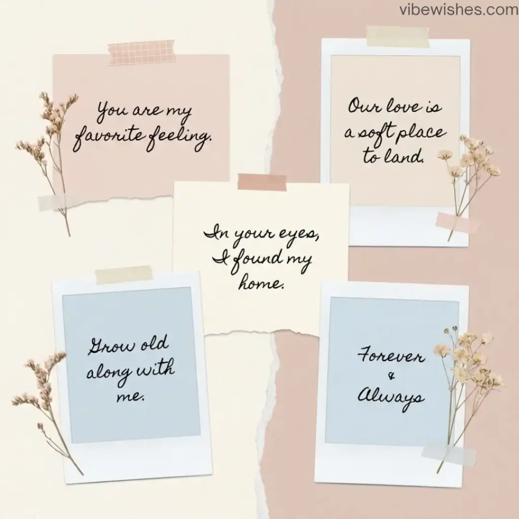 Polaroid notes featuring Heart Touching Birthday Greetings for Wife and love quotes.
