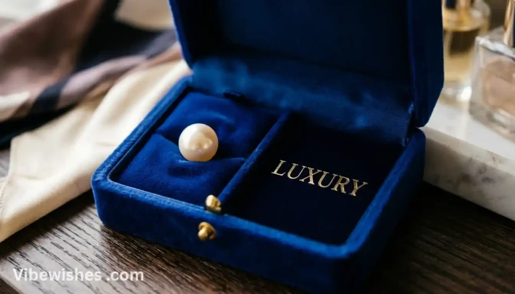 Luxury blue velvet jewelry box with a pearl for August 20 birthday