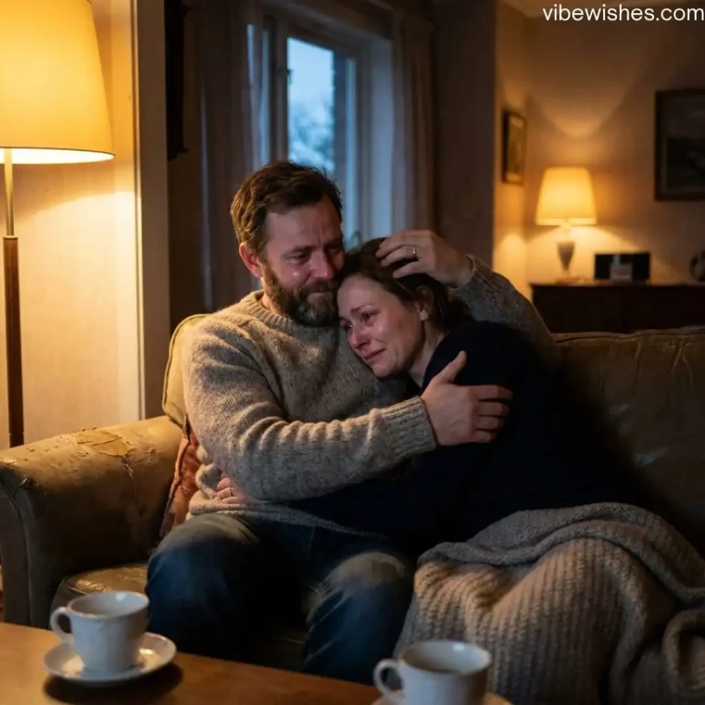 Husband and wife hugging closely as part of Heart Touching Birthday Greetings for Wife.