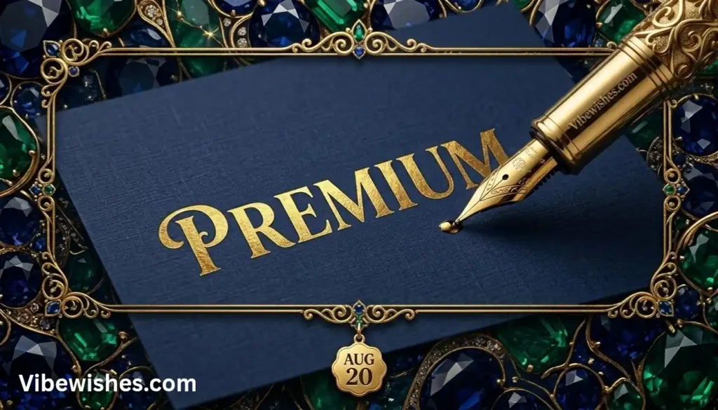 Golden fountain pen writing a premium birthday note for August 20
