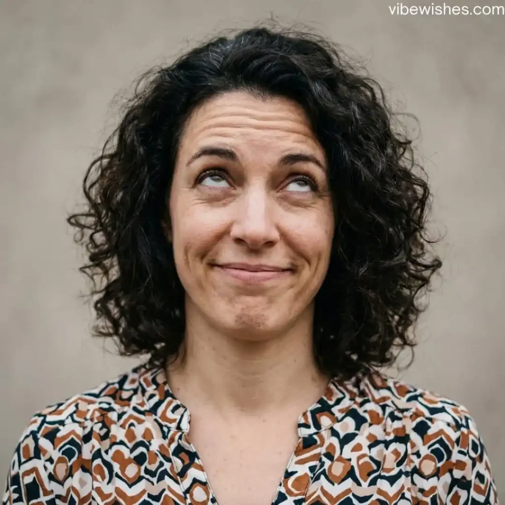 Close up of a woman rolling her eyes in a playful way at funny birthday sayings for wife.