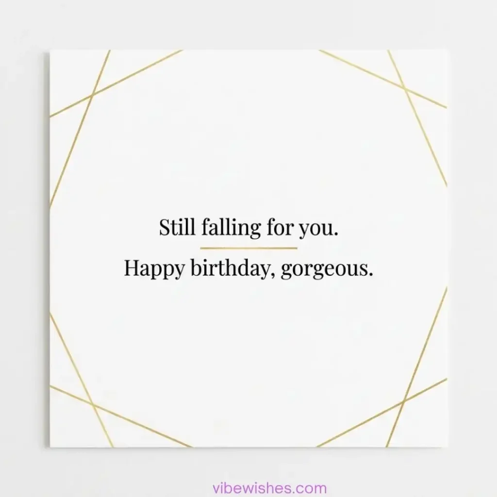 Simple and elegant birthday wishes for wife with gold geometric lines.