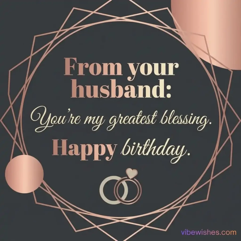 Heartfelt birthday wishes for wife from husband with wedding ring icons.