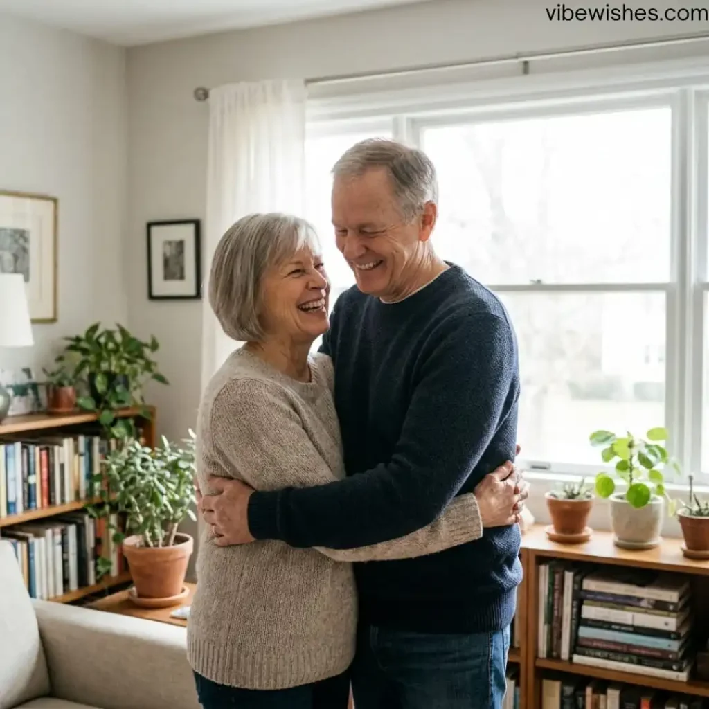 Older couple hugging happily, representing long-term Heart Touching Birthday Greetings for Wife.