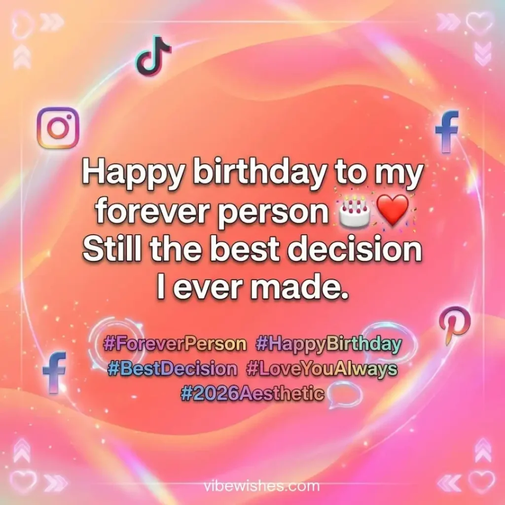 Modern social media style birthday wishes for wife with vibrant pink colors.