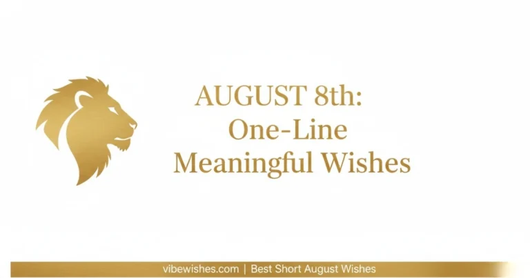 August 8 birthday one-line meaningful wishes featuring a golden lion head icon on a white background.