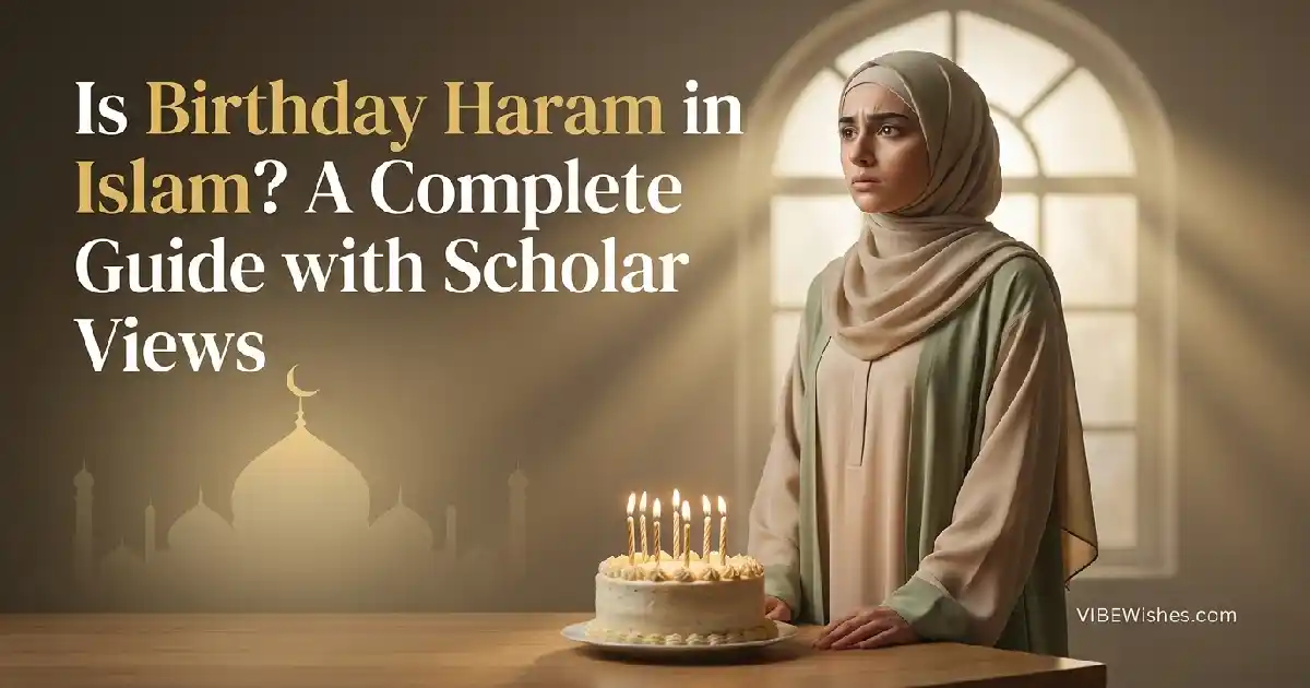 An open Holy Quran on a wooden stand in a mosque with light shining through windows, addressing the question is birthday haram in Islam.